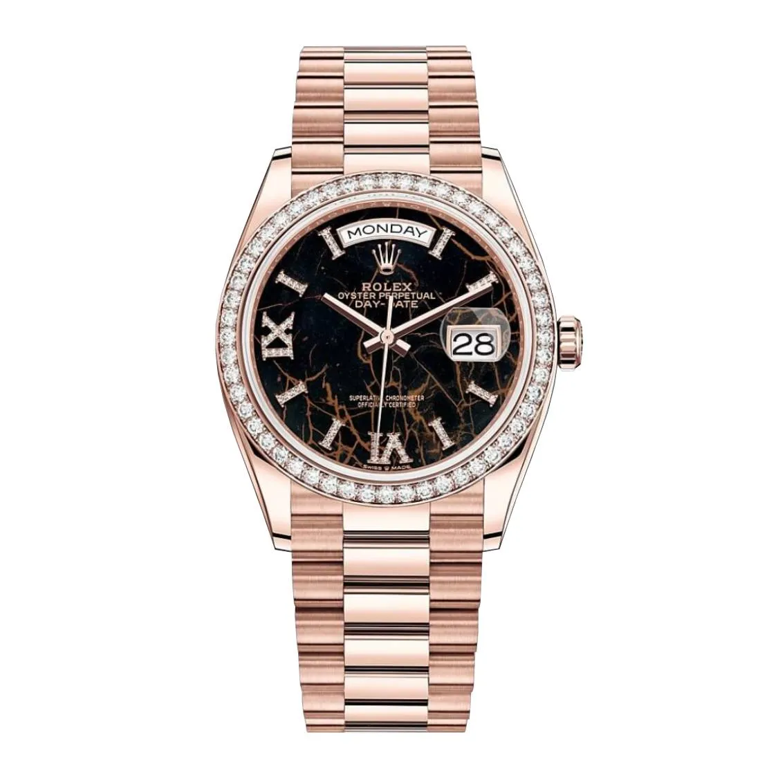 Rolex Day Date 36mm - Ref: 128345rbr-0044 - Eisenkiesel Diamond Dial & Diamond Bezel, 18K Rose Gold President Bracelet Watch