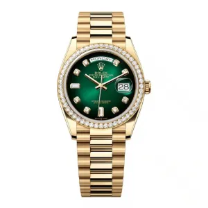 Rolex Day Date 36mm - Ref: 128348rbr-0035 - Green Ombre Diamond Dial & Diamond Bezel, 18K Yellow Gold President Bracelet Watch