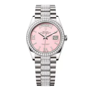 Rolex Day Date 36mm - Ref: 128349rbr-0017 - Pink Opal Diamond Dial & Diamond Bezel, 18K White Gold & Diamonds President Bracelet Watch