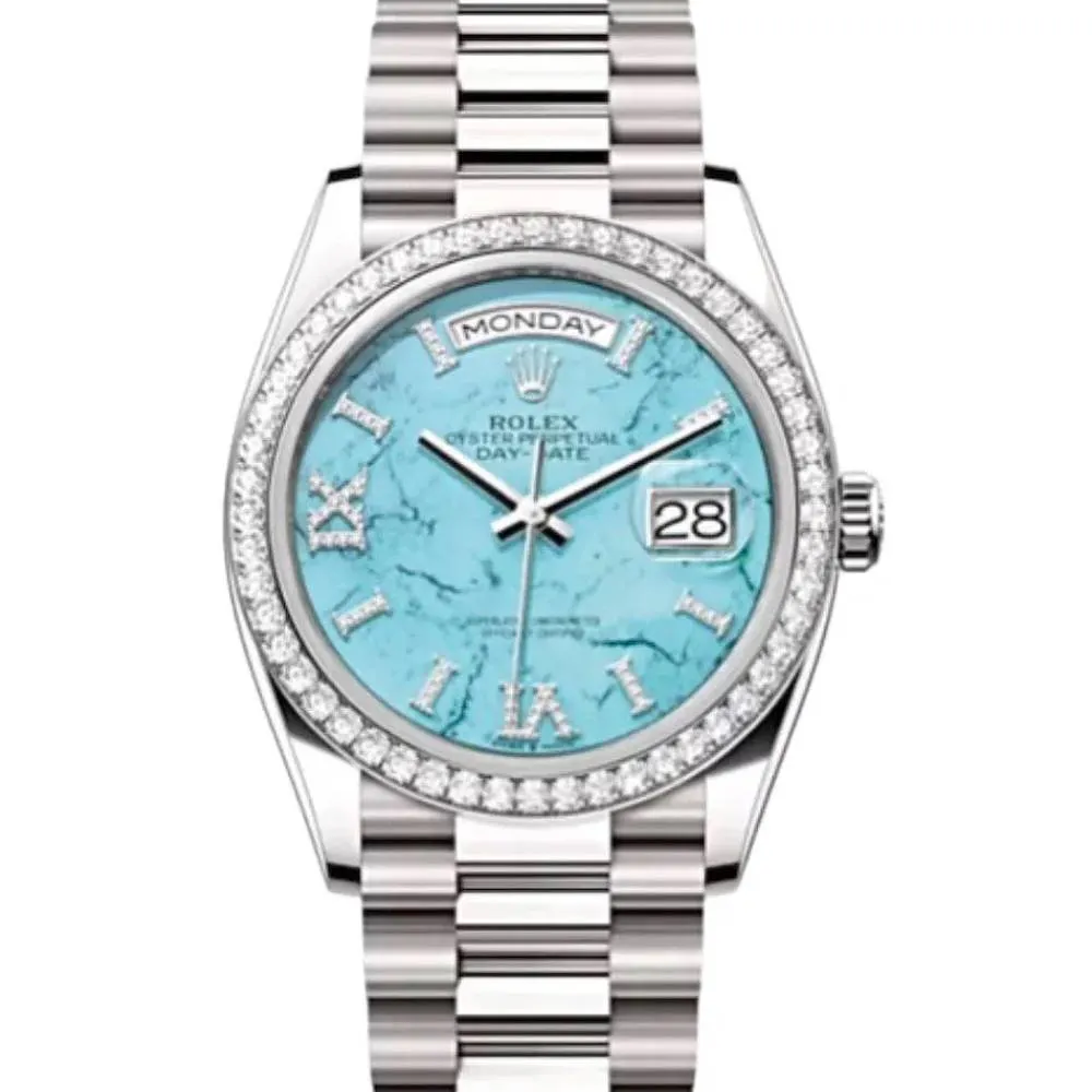 Rolex Day Date 36mm - Ref: 128349RBR - Tiffany Blue Turquoise Diamond Dial & Diamond Bezel, 18K White Gold President Bracelet Watch