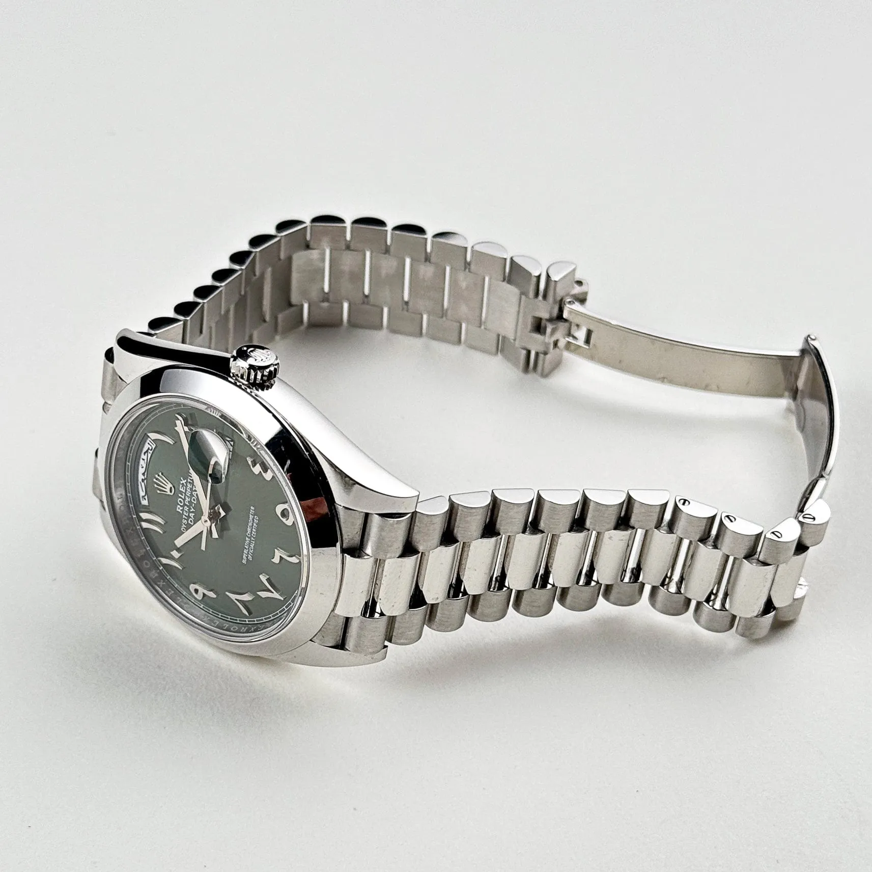 Rolex Day-Date 40 228206 Platinum Olive Green Arabic Dial
