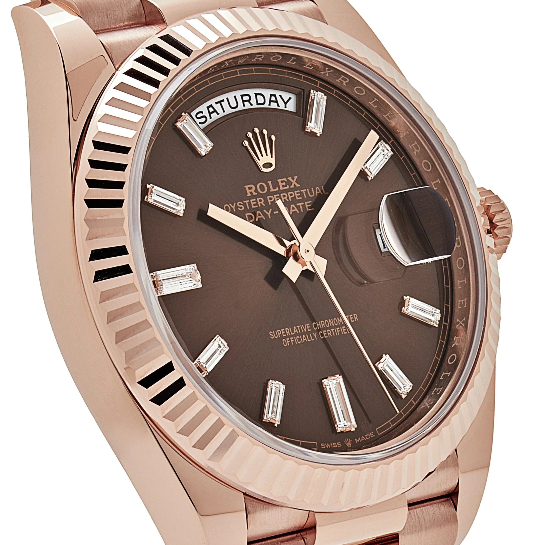 Rolex Day-Date 40 228235 Rose Gold Chocolate Baguette Diamond Dial (2024)