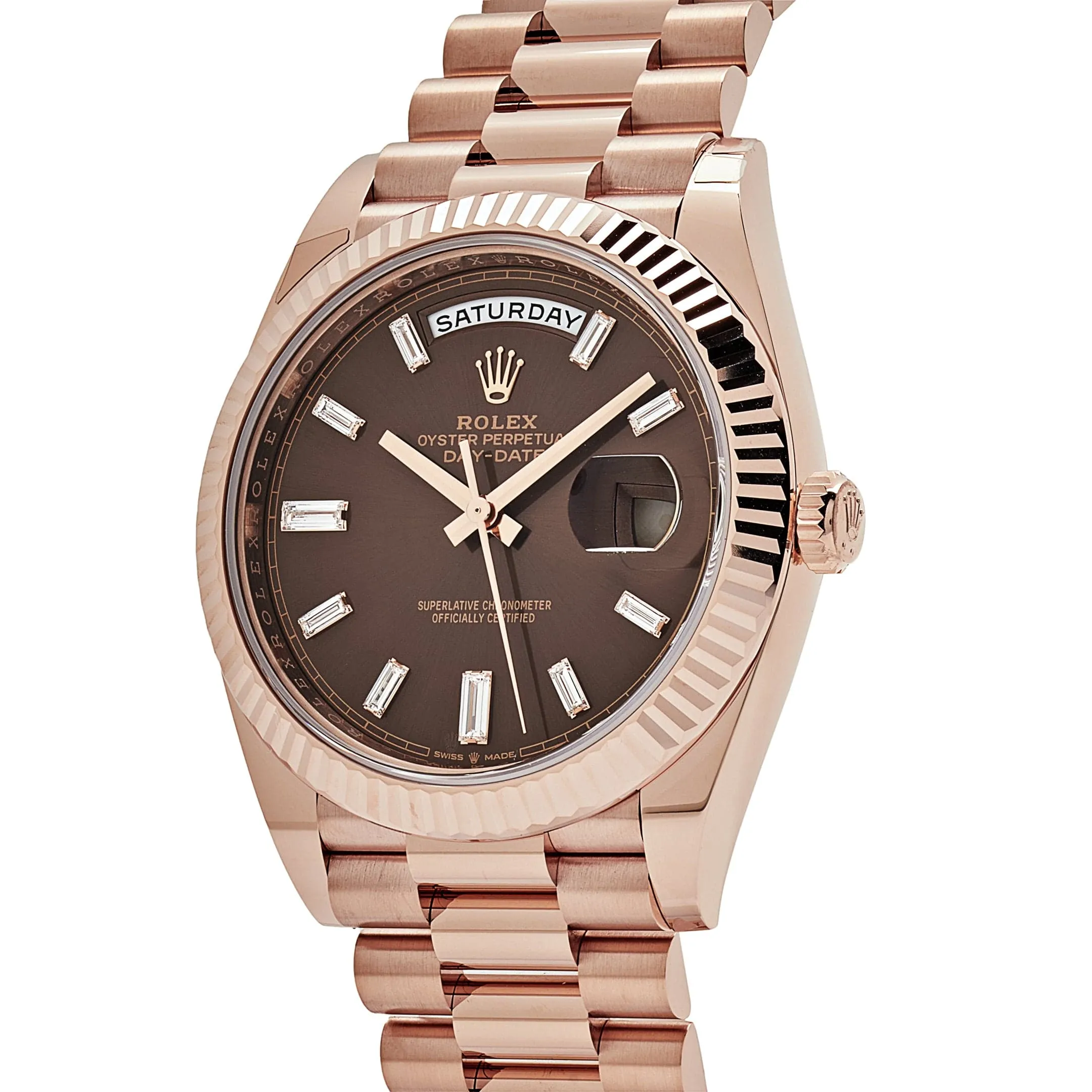 Rolex Day-Date 40 228235 Rose Gold Chocolate Baguette Diamond Dial (2024)