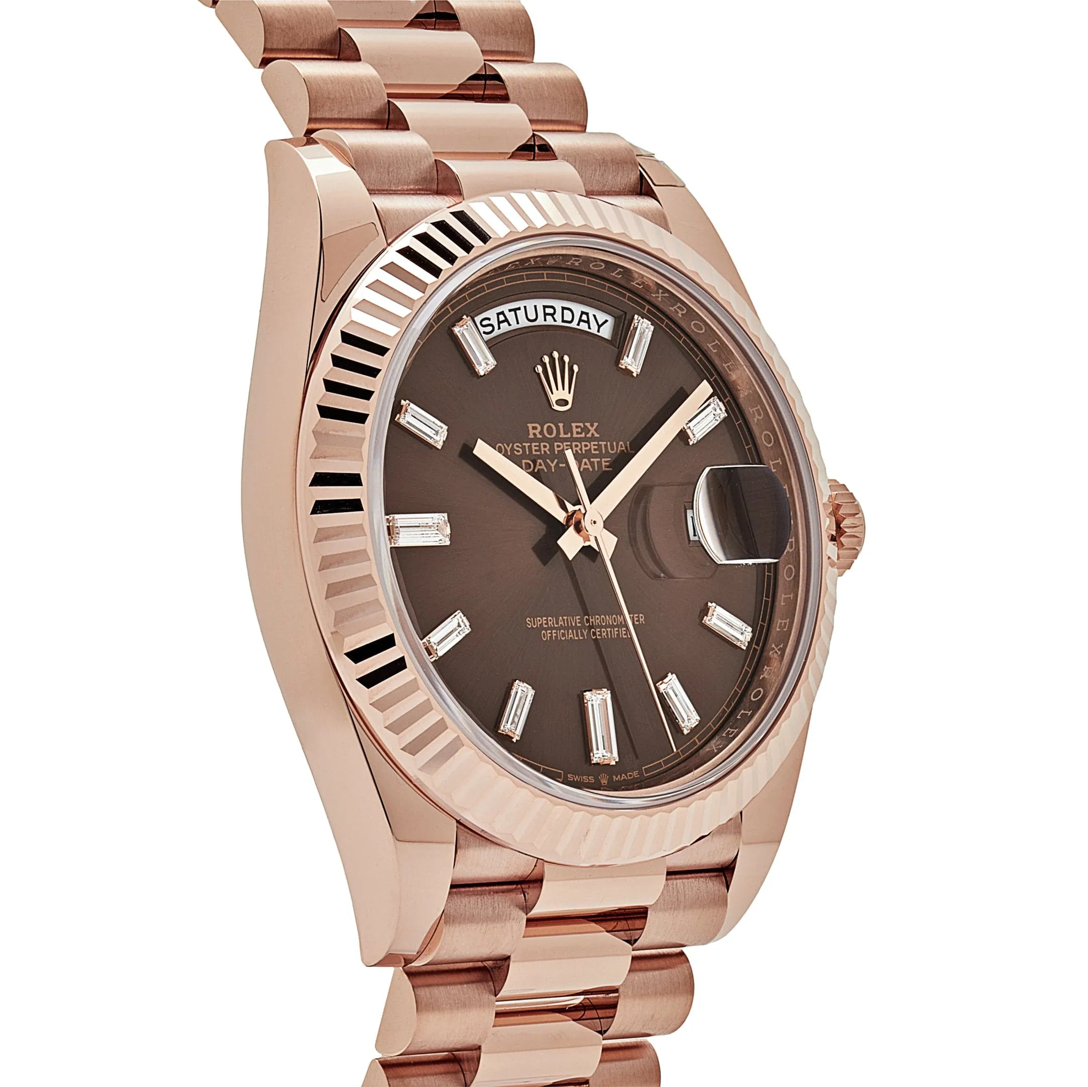 Rolex Day-Date 40 228235 Rose Gold Chocolate Baguette Diamond Dial (2024)
