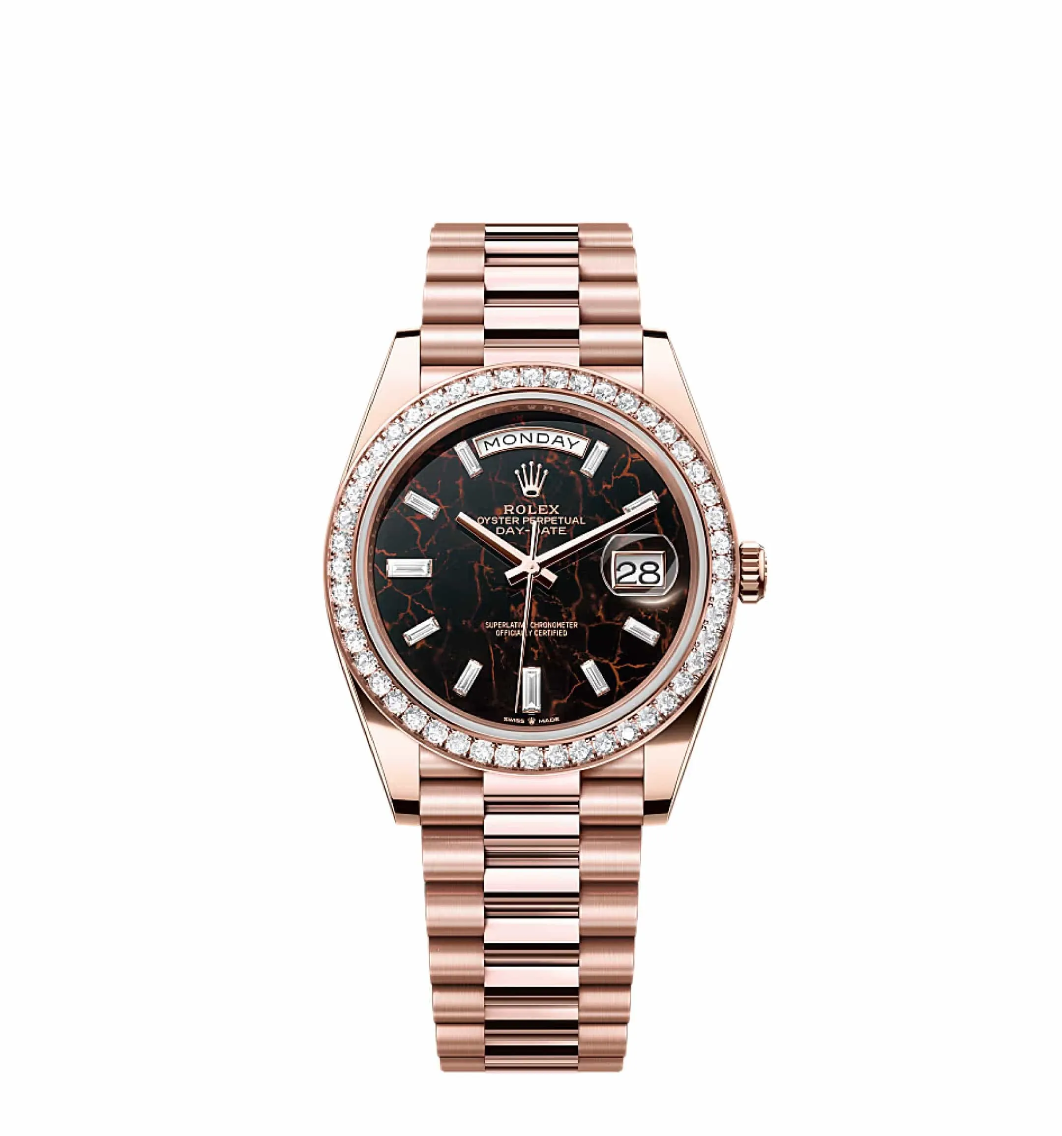 Rolex Day-Date 40 228345RBR Rose Gold Eisenkiesel Diamond Dial Diamond Bezel
