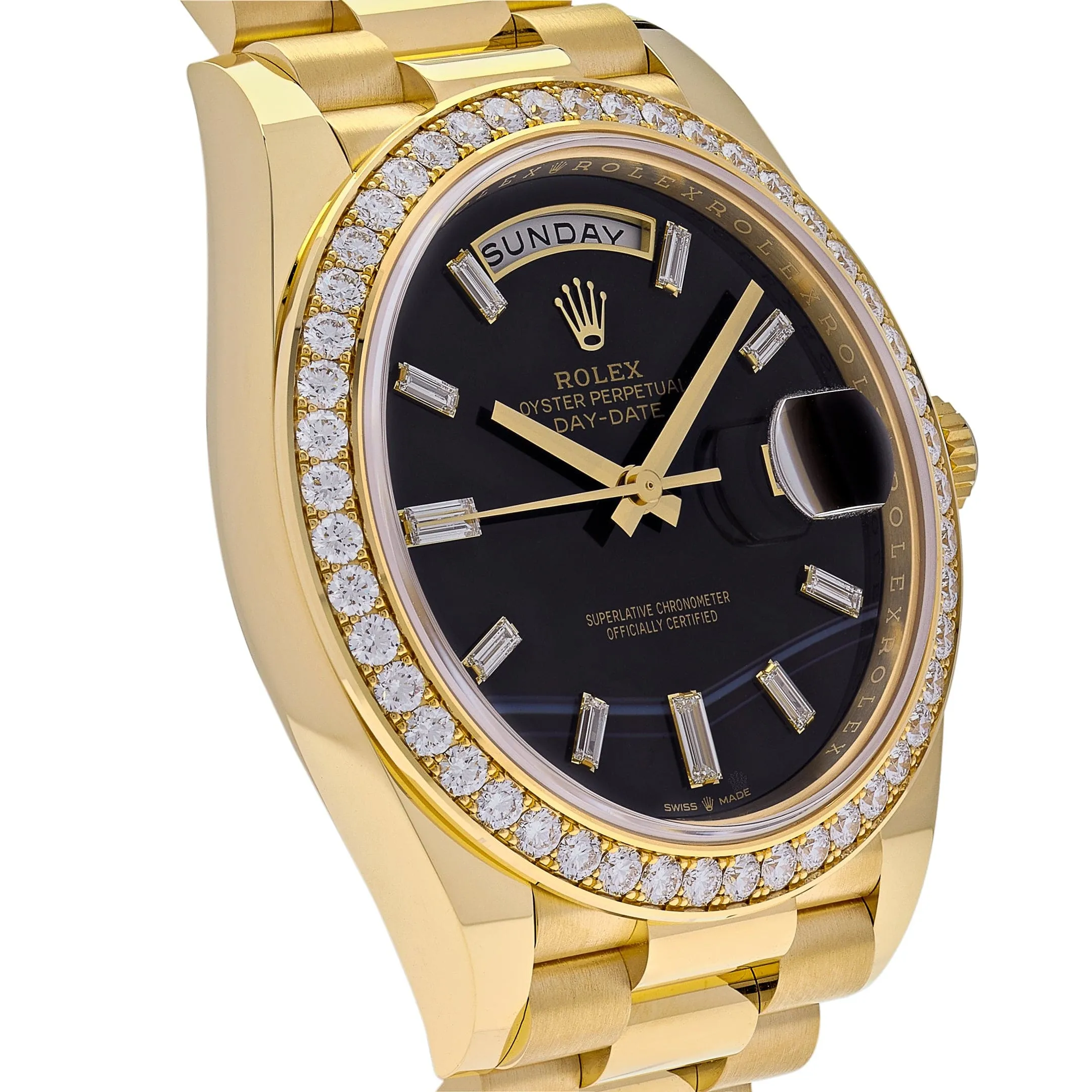 Rolex Day-Date 40 228348RBR Yellow Gold Diamond Bezel Black Onyx Dial