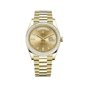 Rolex Day-Date 40 228398TBR Yellow Gold Diamond-Paved Bezel Champagne Diamond Dial
