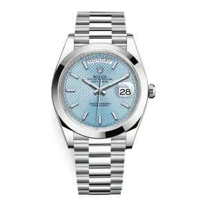 Rolex Day Date 40mm - Ref: 228206-0004 - Ice Blue Diagonal Motif Stick Dial, Platinum President Bracelet Men's Watch