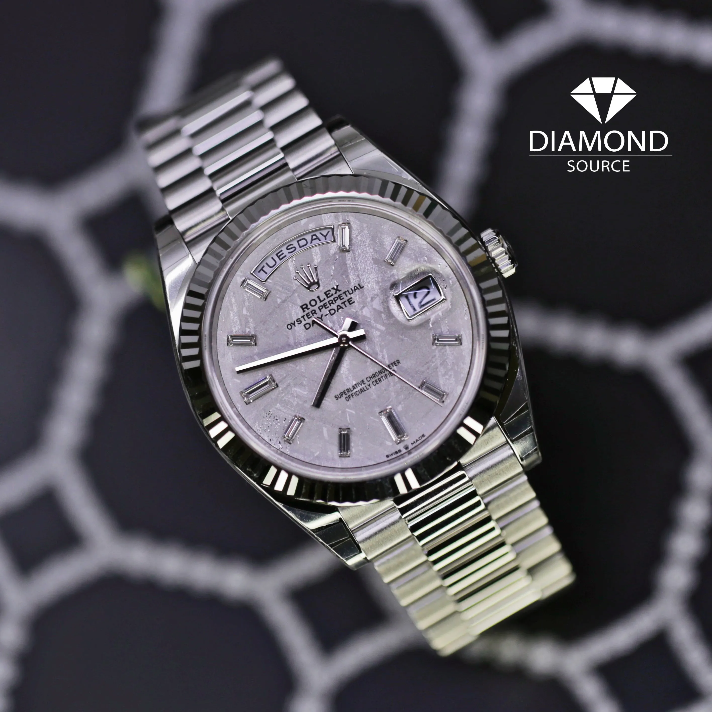 Rolex Day Date 40mm - Ref: 228236-0011 - Meteorite Diamond Dial & Fluted Bezel, Platinum President Bracelet Men's Watch