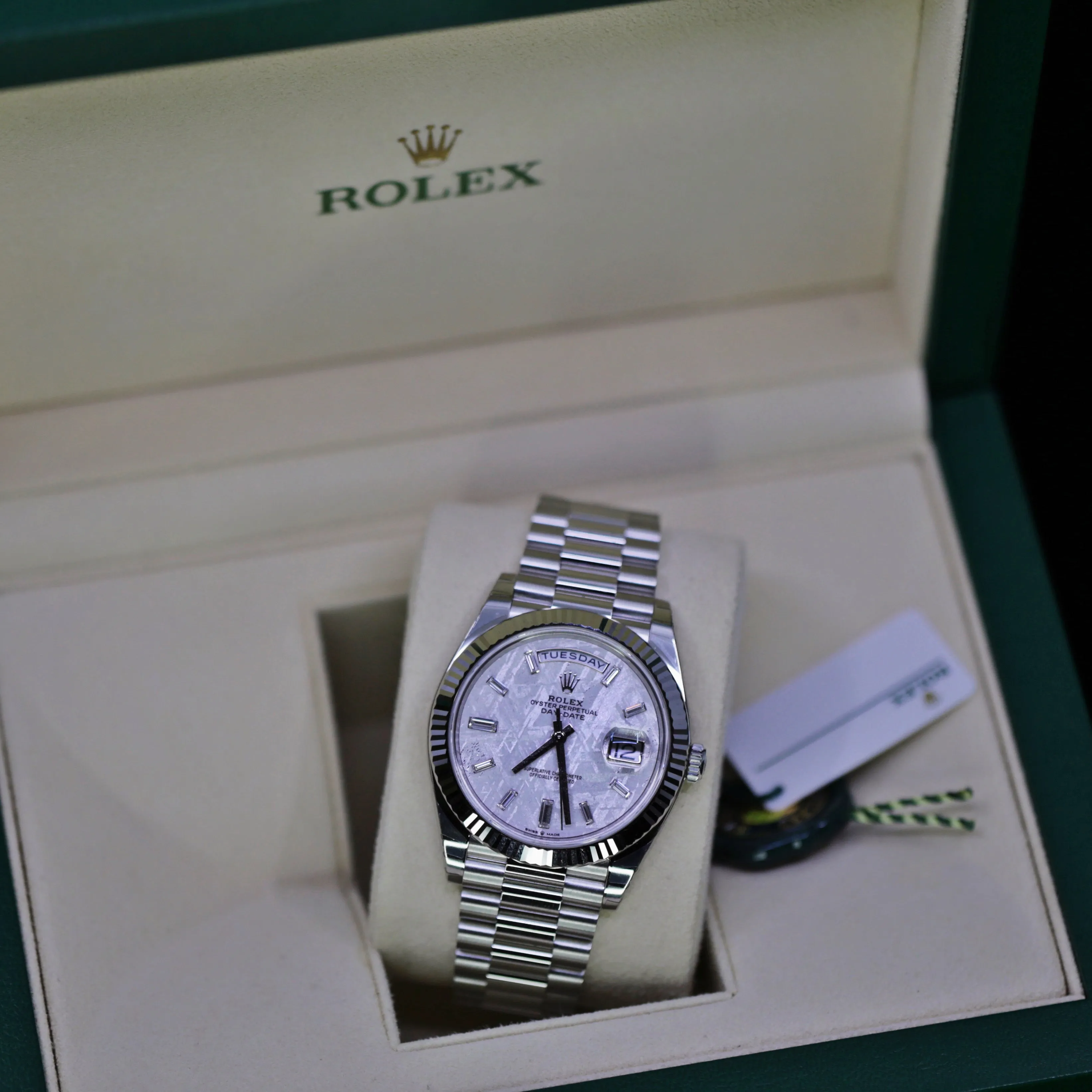 Rolex Day Date 40mm - Ref: 228236-0011 - Meteorite Diamond Dial & Fluted Bezel, Platinum President Bracelet Men's Watch