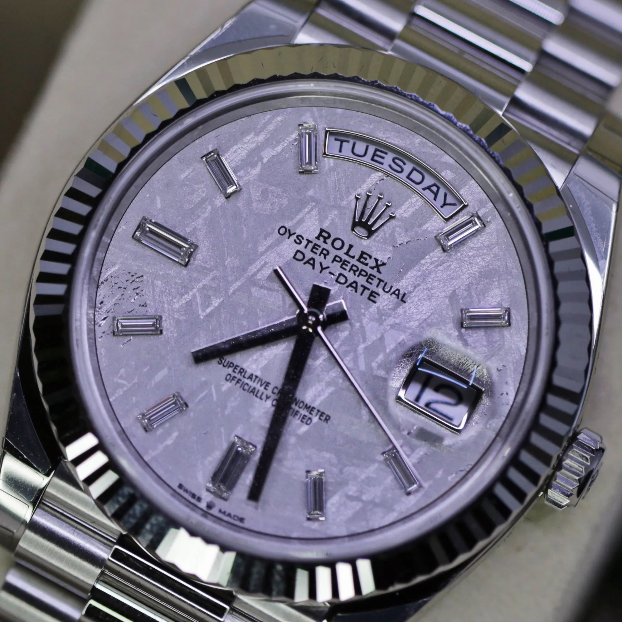 Rolex Day Date 40mm - Ref: 228236-0011 - Meteorite Diamond Dial & Fluted Bezel, Platinum President Bracelet Men's Watch