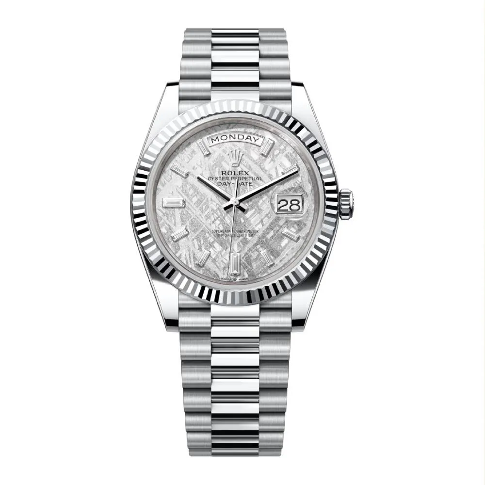 Rolex Day Date 40mm - Ref: 228236-0011 - Meteorite Diamond Dial & Fluted Bezel, Platinum President Bracelet Men's Watch