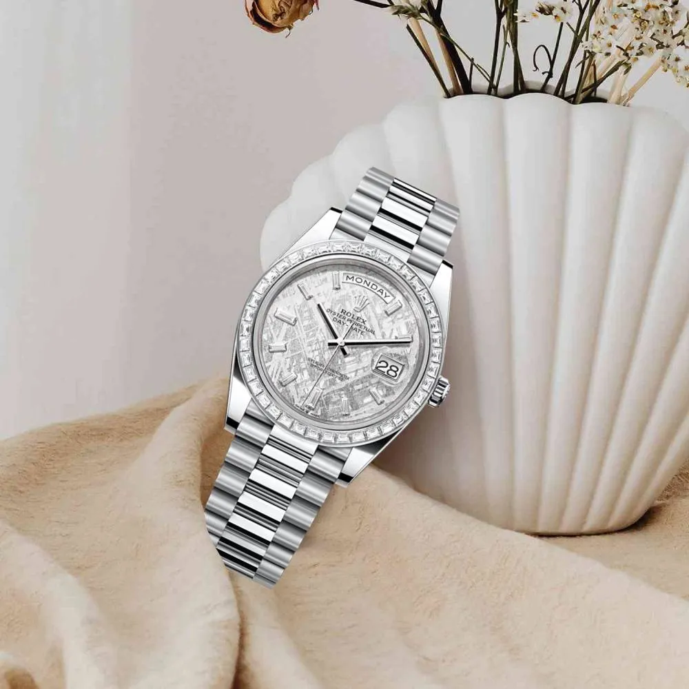 Rolex Day Date 40mm - Ref: 228396tbr-0027 - Meteorite Diamond Dial & Diamond Bezel, Platinum President Bracelet Men's Watch