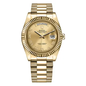 Rolex Day Date 41mm - Ref: 218238 - Champagne Roman Dial & Fluted Bezel, 18K Yellow Gold President Bracelet Men's Watch