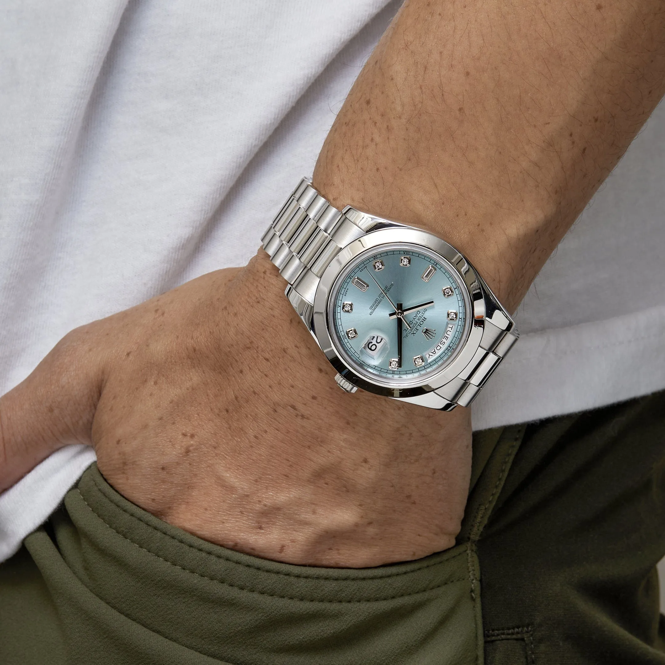 Rolex Day-Date II 218206 Platinum Blue Diamond Dial (2011)