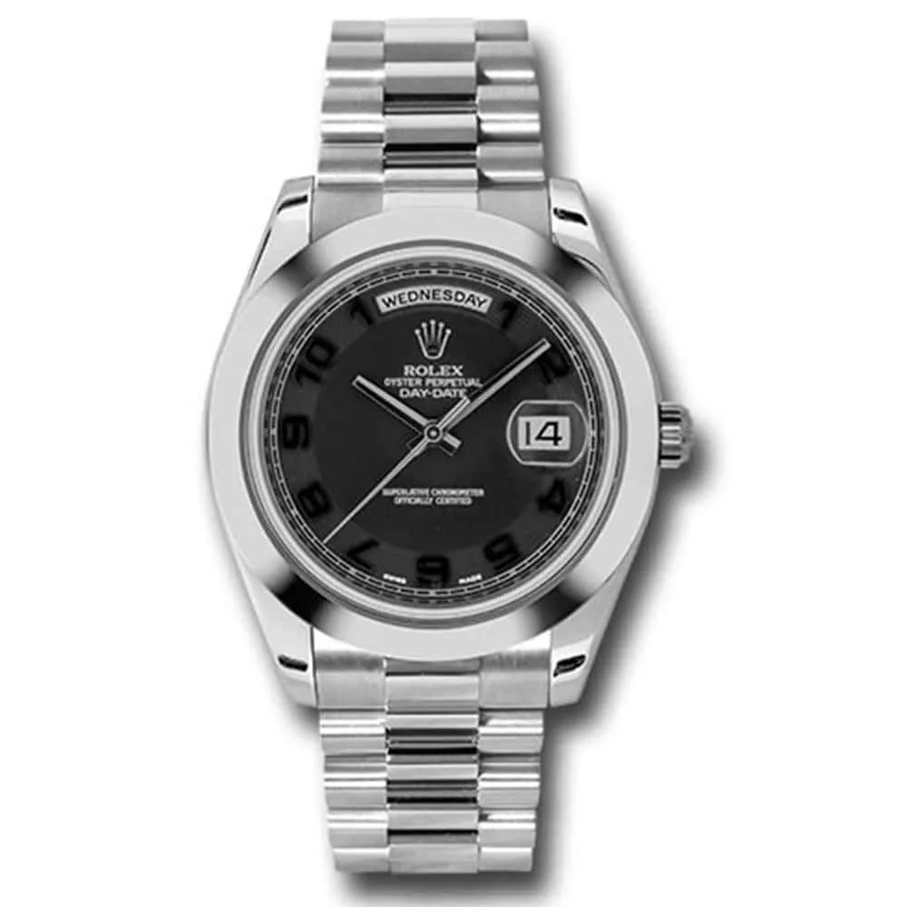 Rolex Day Date II 41mm - Ref: 218206 bkcap - Black Concentric Roman Dial, Platinum President Bracelet Men's Watch
