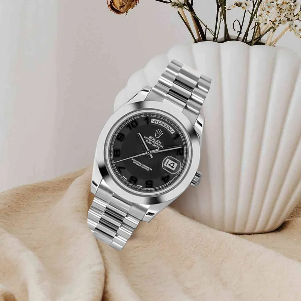Rolex Day Date II 41mm - Ref: 218206 bkcap - Black Concentric Roman Dial, Platinum President Bracelet Men's Watch