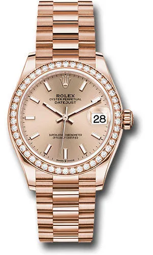 Rolex Everose Gold Datejust 31 Watch - Diamond Bezel - Ros Index Dial - President Bracelet 278285RBR rsip