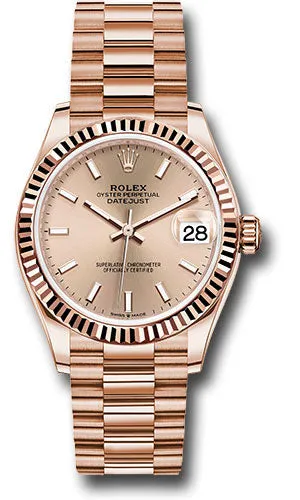 Rolex Everose Gold Datejust 31 Watch - Fluted Bezel - Ros Index Dial - President Bracelet 278275 rsip