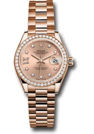 Rolex Everose Gold Lady-Datejust Watch - Diamond Bezel - Ros Star Diamond Roman 9 Dial - President Bracelet - 279135rbr rs9dix8dp