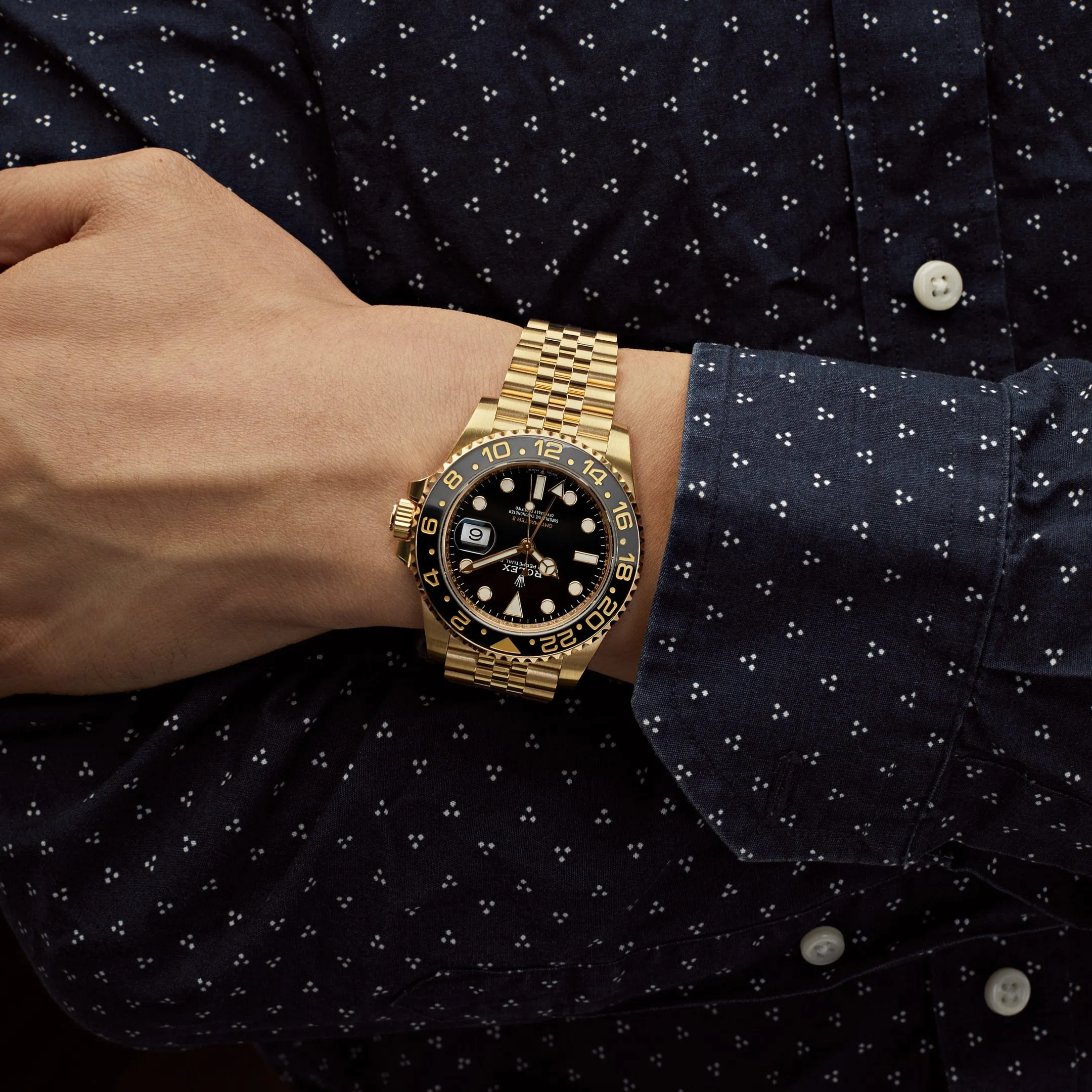 Rolex GMT-Master II 126718GRNR Yellow Gold Black Dial Jubilee (2023)
