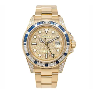 Rolex GMT-Master II 40mm - Ref: 116758SA pave - Pave Diamond Dial, Diamond & Sapphire Bezel, & Diamond Case, 18K Yellow Gold Oyster Bracelet Men's Watch