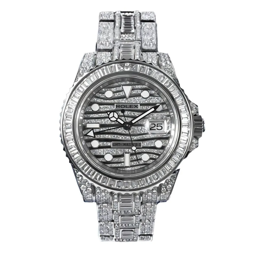 Rolex GMT-Master II 40mm - Ref: 116759TBR - Pave Diamond Dial, Diamond Bezel, & Diamond Case, 18K White Gold Diamond Bracelet Men's Watch