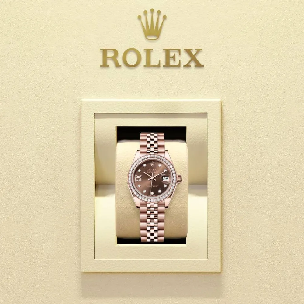 Rolex Lady Datejust 28mm - Ref: 279135rbr-0002 - Chocolate Diamond Dial & Diamond Bezel, 18K Rose Gold Jubilee Bracelet Women's Watch