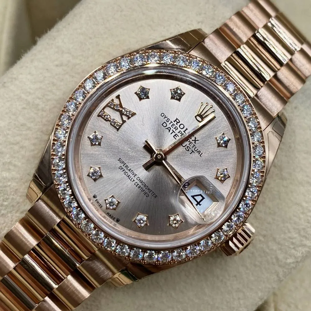 Rolex Lady-Datejust 28mm - Ref: 279135rbr-0003 - Sundust Diamond Dial, 18K Rose Gold Presidential Bracelet Women's Watch