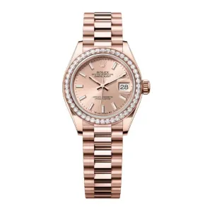 Rolex Lady Datejust 28mm - Ref: 279135rbr-0006 - Sundust Dial & Diamond Bezel, 18K Rose Gold President Bracelet Women's Watch