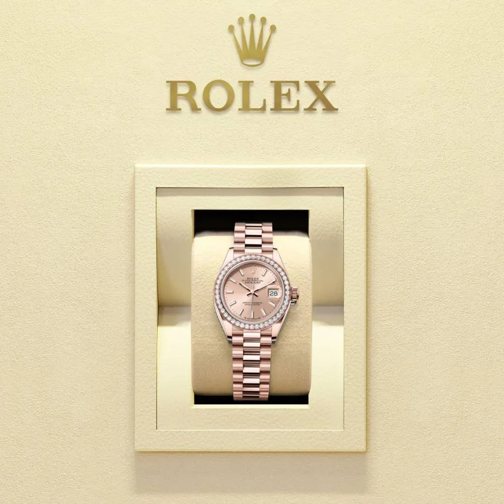 Rolex Lady Datejust 28mm - Ref: 279135rbr-0006 - Sundust Dial & Diamond Bezel, 18K Rose Gold President Bracelet Women's Watch