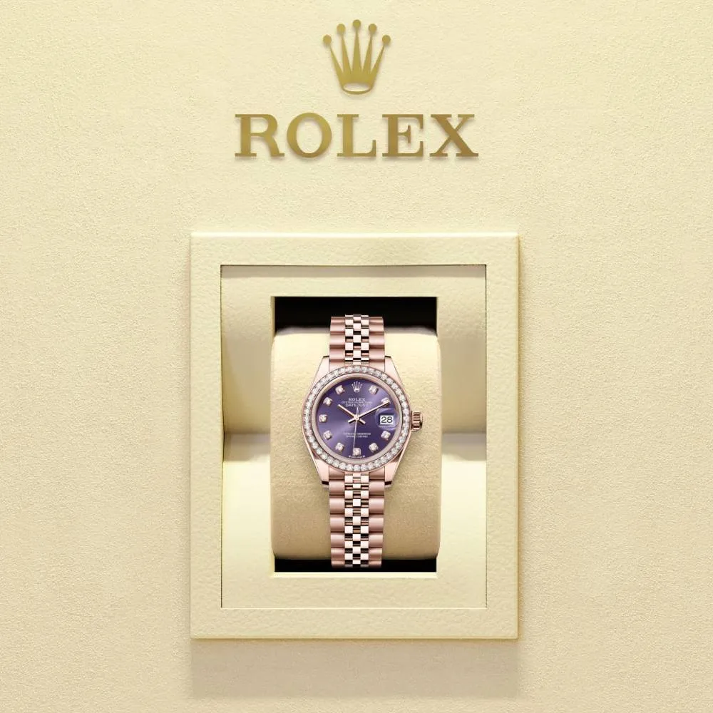Rolex Lady-Datejust 28mm - Ref: 279135rbr-0011 - Aubergine Purple Diamond Dial & Diamond Bezel, 18K Rose Gold Jubilee Bracelet Women's Watch