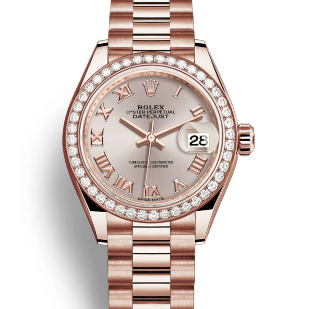 Rolex Lady Datejust 28mm - Ref: 279135rbr-0013 - Sundust Dial & Diamond Bezel, 18K Rose Gold President Bracelet Women's Watch