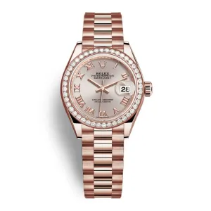 Rolex Lady Datejust 28mm - Ref: 279135rbr-0013 - Sundust Dial & Diamond Bezel, 18K Rose Gold President Bracelet Women's Watch