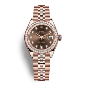 Rolex Lady-Datejust 28mm - Ref: 279135rbr-0018 - Chocolate Diamond Dial & Diamond Bezel, 18K Rose Gold Jubilee Bracelet Women's Watch