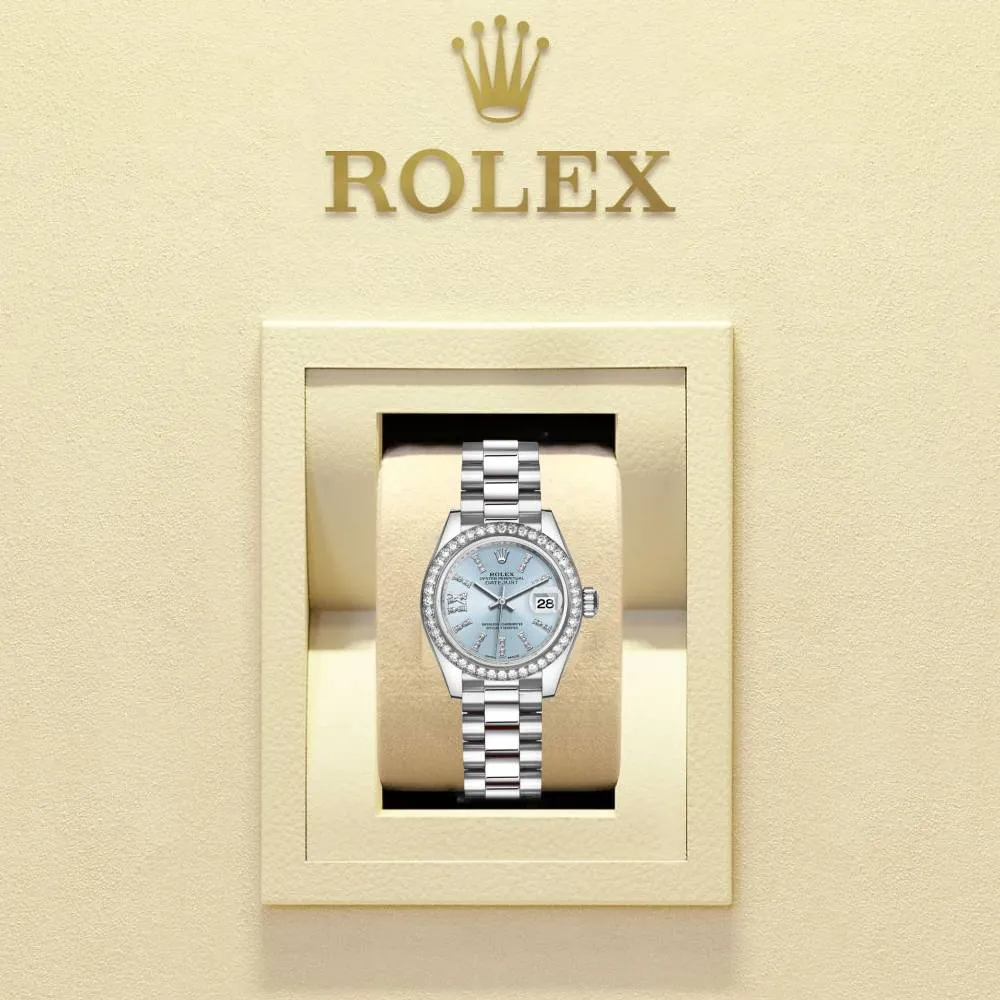 Rolex Lady-Datejust 28mm - Ref: 279136RBR ib36dix8dp - Ice Blue Roman Diamond Dial & Diamond Bezel, Platinum Presidential Bracelet Women's Watch