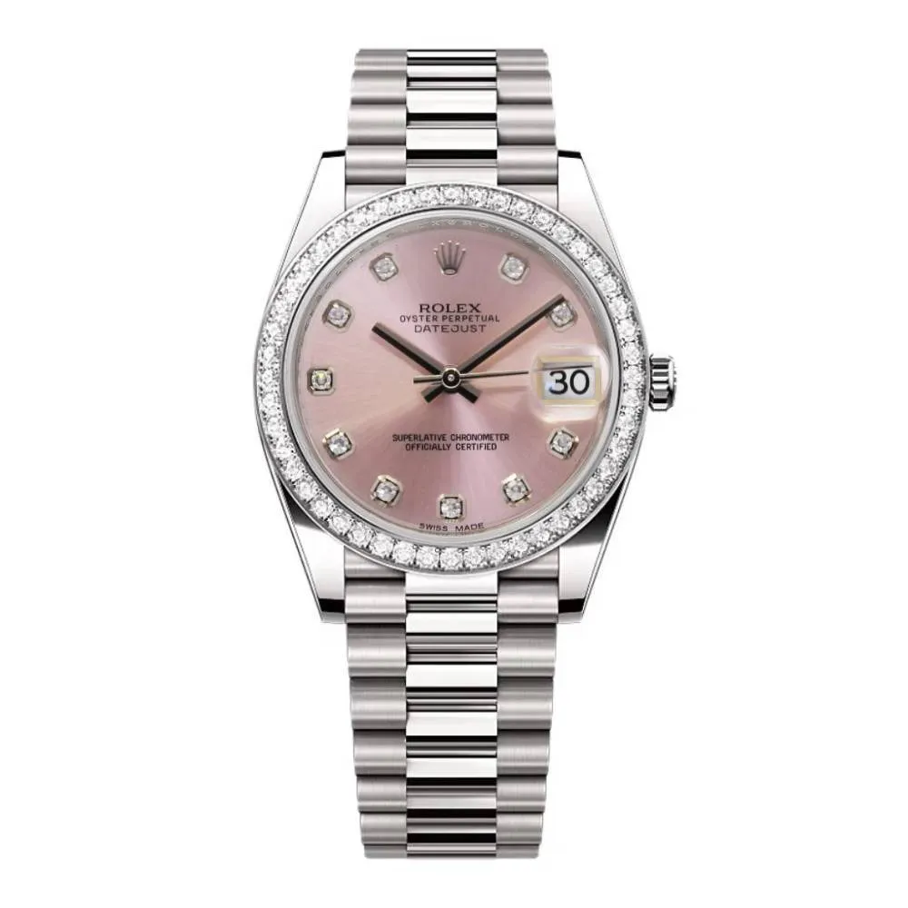 Rolex Lady-Datejust 28mm - Ref: 279136RBR pdp - Pink Diamond Dial & Diamond Bezel, Platinum Presidential Bracelet Women's Watch