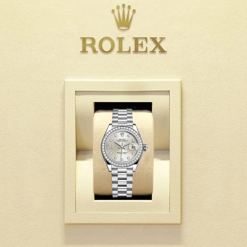 Rolex Lady-Datejust 28mm - Ref: 279136RBR s9dix8dp - Silver Diamond Dial & Diamond Bezel, Platinum Presidential Bracelet Women's Watch