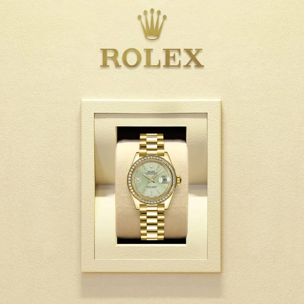 Rolex Lady Datejust 28mm - Ref: 279138rbr-0003 - Green Dial, 18K Yellow Gold President Bracelet Women's Watch