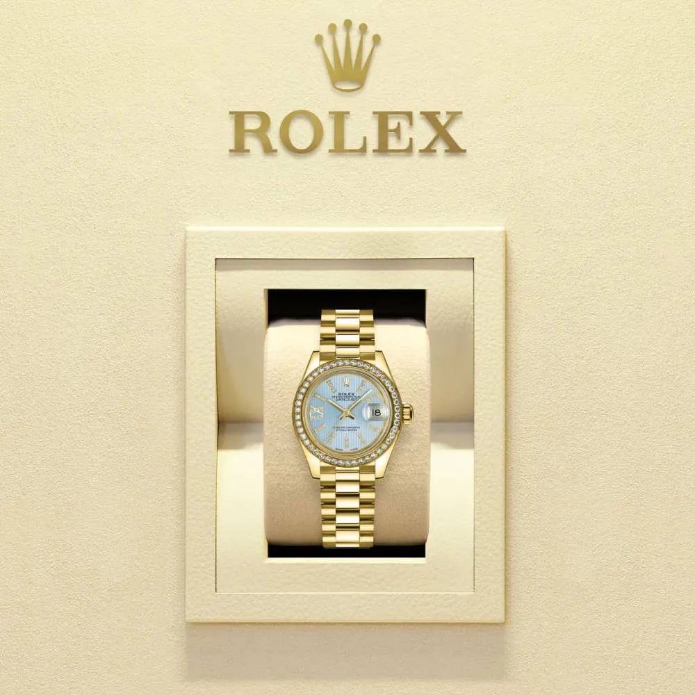 Rolex Lady Datejust 28mm - Ref: 279138rbr-0008 - Blue Dial, 18K Yellow Gold President Bracelet Women's Watch