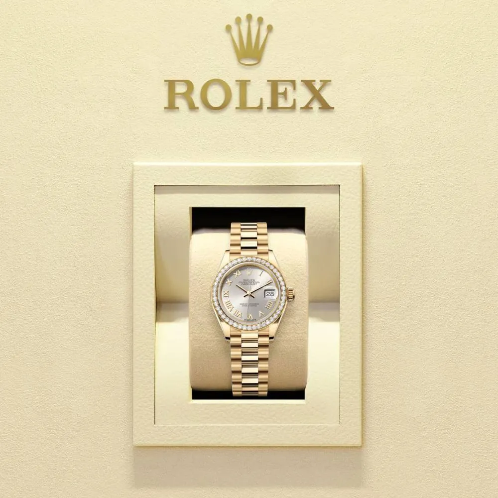 Rolex Lady Datejust 28mm - Ref: 279138rbr-0017 - Silver Dial, 18K Yellow Gold President Bracelet Women's Watch
