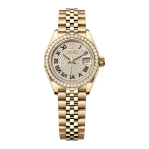 Rolex Lady Datejust 28mm - Ref: 279138rbr-0030 - Diamond Pave Dial, 18K Yellow Gold Jubilee Bracelet Women's Watch