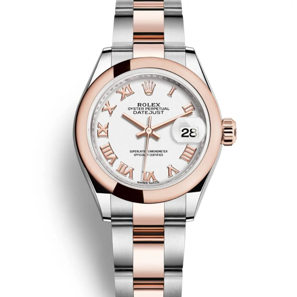 Rolex Lady-Datejust 28mm - Ref: 279161-0022 - White Roman Dial, Two Tone Stainless Steel & 18K Yellow Gold Oyster Bracelet Women's Watch