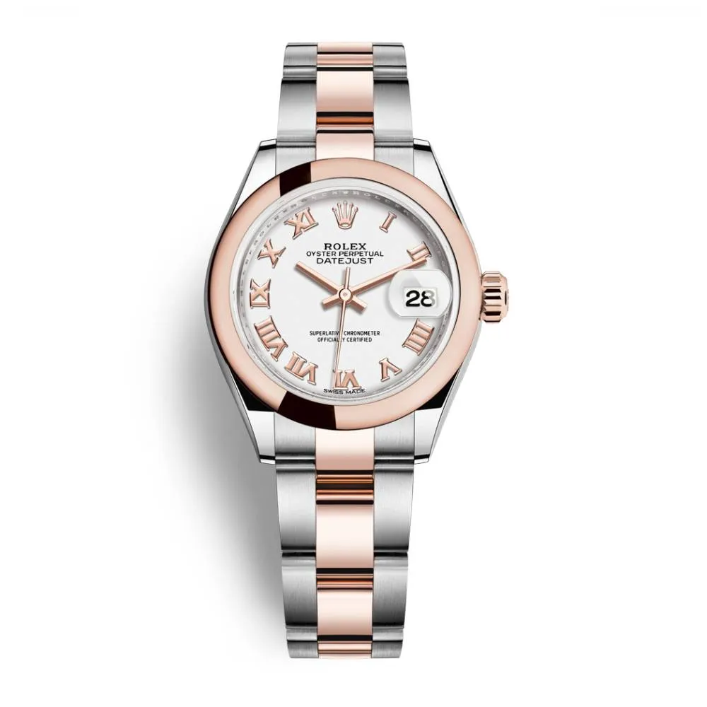 Rolex Lady-Datejust 28mm - Ref: 279161-0022 - White Roman Dial, Two Tone Stainless Steel & 18K Yellow Gold Oyster Bracelet Women's Watch
