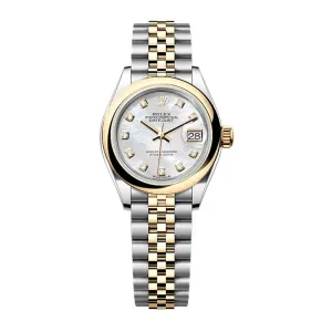 Rolex Lady-Datejust 28mm - Ref: 279163-0013 - White Mother of Pearl Diamond Dial, Two Tone Stainless Steel & 18K Yellow Gold Jubilee Bracelet Women's Watch