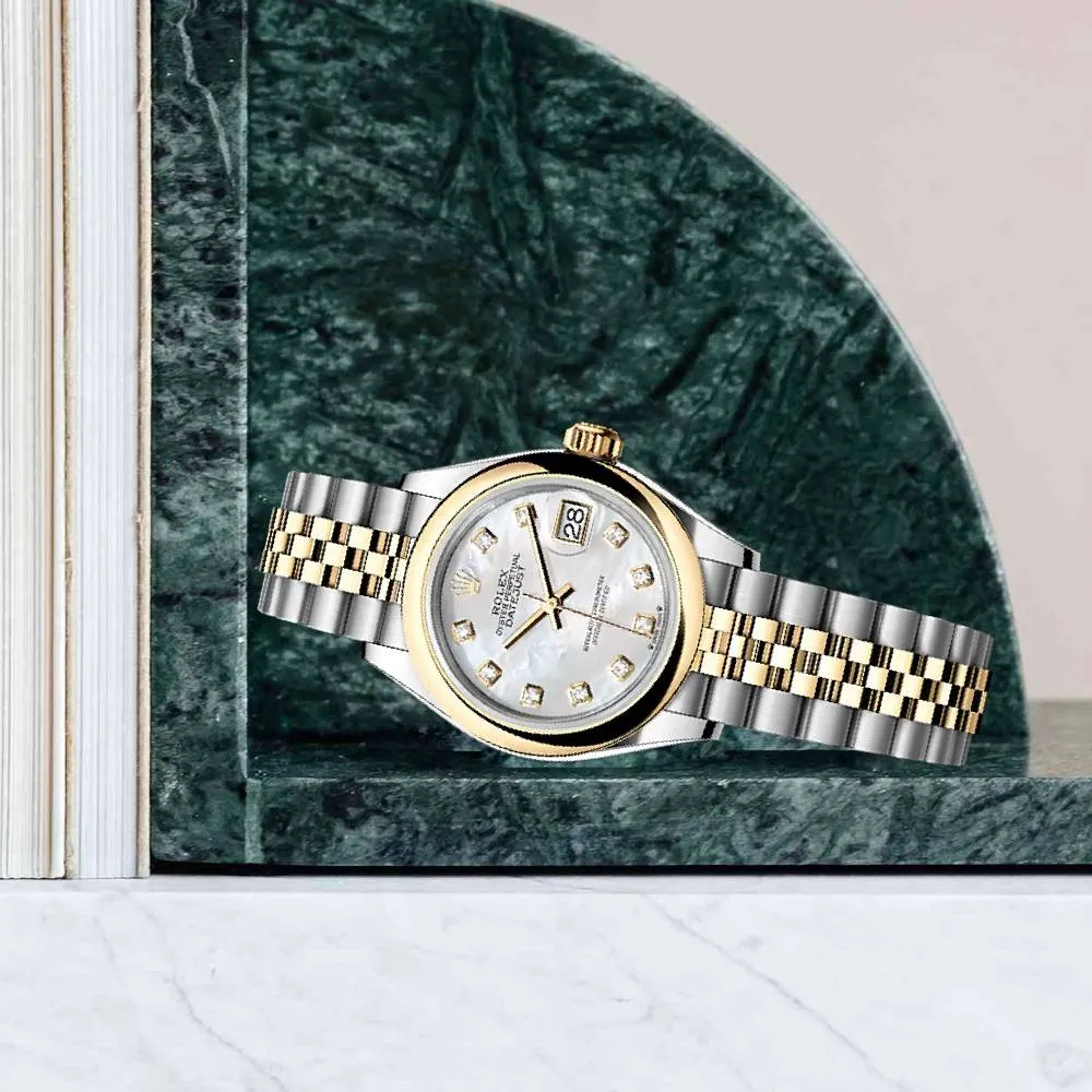 Rolex Lady-Datejust 28mm - Ref: 279163-0013 - White Mother of Pearl Diamond Dial, Two Tone Stainless Steel & 18K Yellow Gold Jubilee Bracelet Women's Watch
