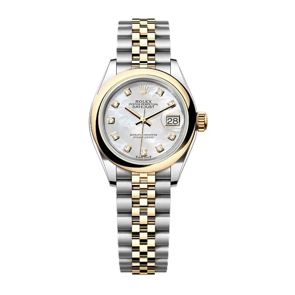 Rolex Lady-Datejust 28mm - Ref: 279163-0013 - White Mother of Pearl Diamond Dial, Two Tone Stainless Steel & 18K Yellow Gold Jubilee Bracelet Women's Watch
