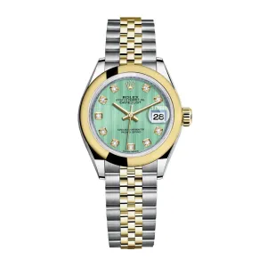 Rolex Lady-Datejust 28mm - Ref: 279163-0015 - Mint Green Diamond Dial, Two Tone Stainless Steel & 18K Yellow Gold Jubilee Bracelet Women's Watch