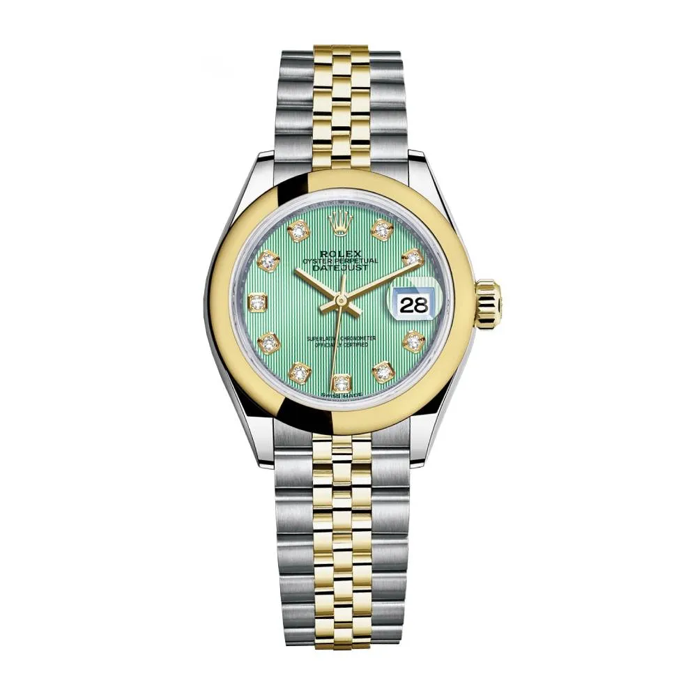 Rolex Lady-Datejust 28mm - Ref: 279163-0015 - Mint Green Diamond Dial, Two Tone Stainless Steel & 18K Yellow Gold Jubilee Bracelet Women's Watch