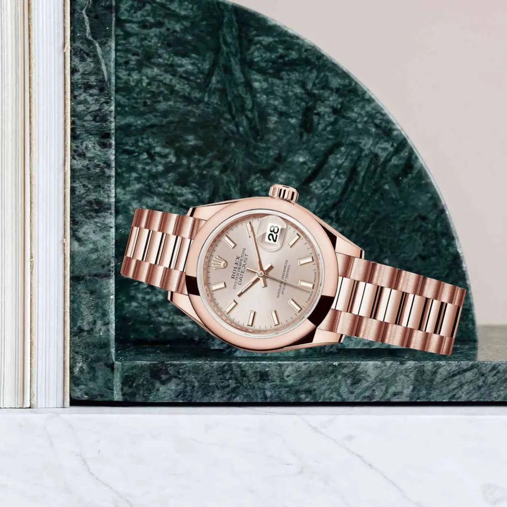 Rolex Lady Datejust 28mm - Ref: 279165-0001 - Sundust Dial, 18K Rose Gold President Bracelet Women's Watch